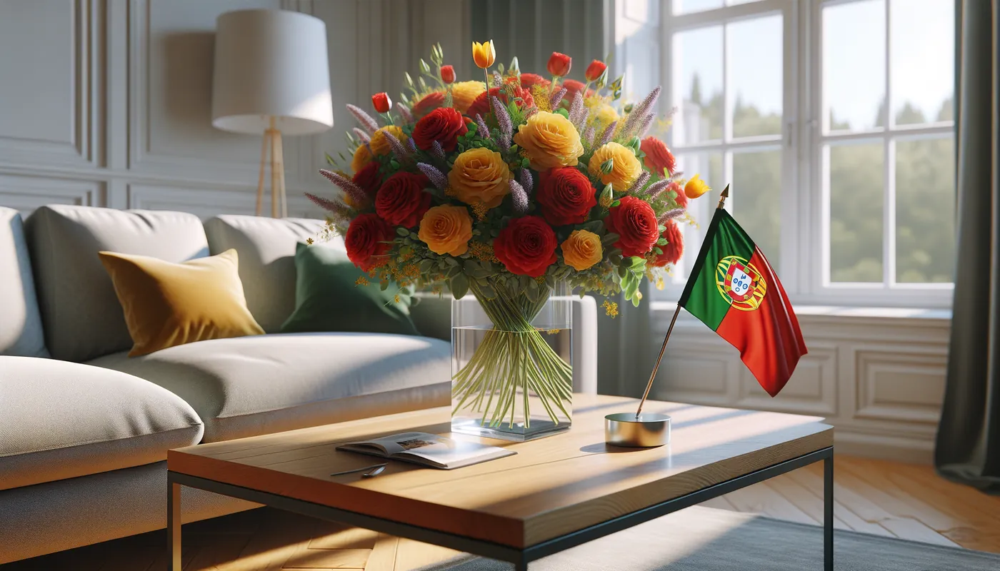 Skicka blommor till Portugal - blombukett inspirerad av Portugals flaggfärger