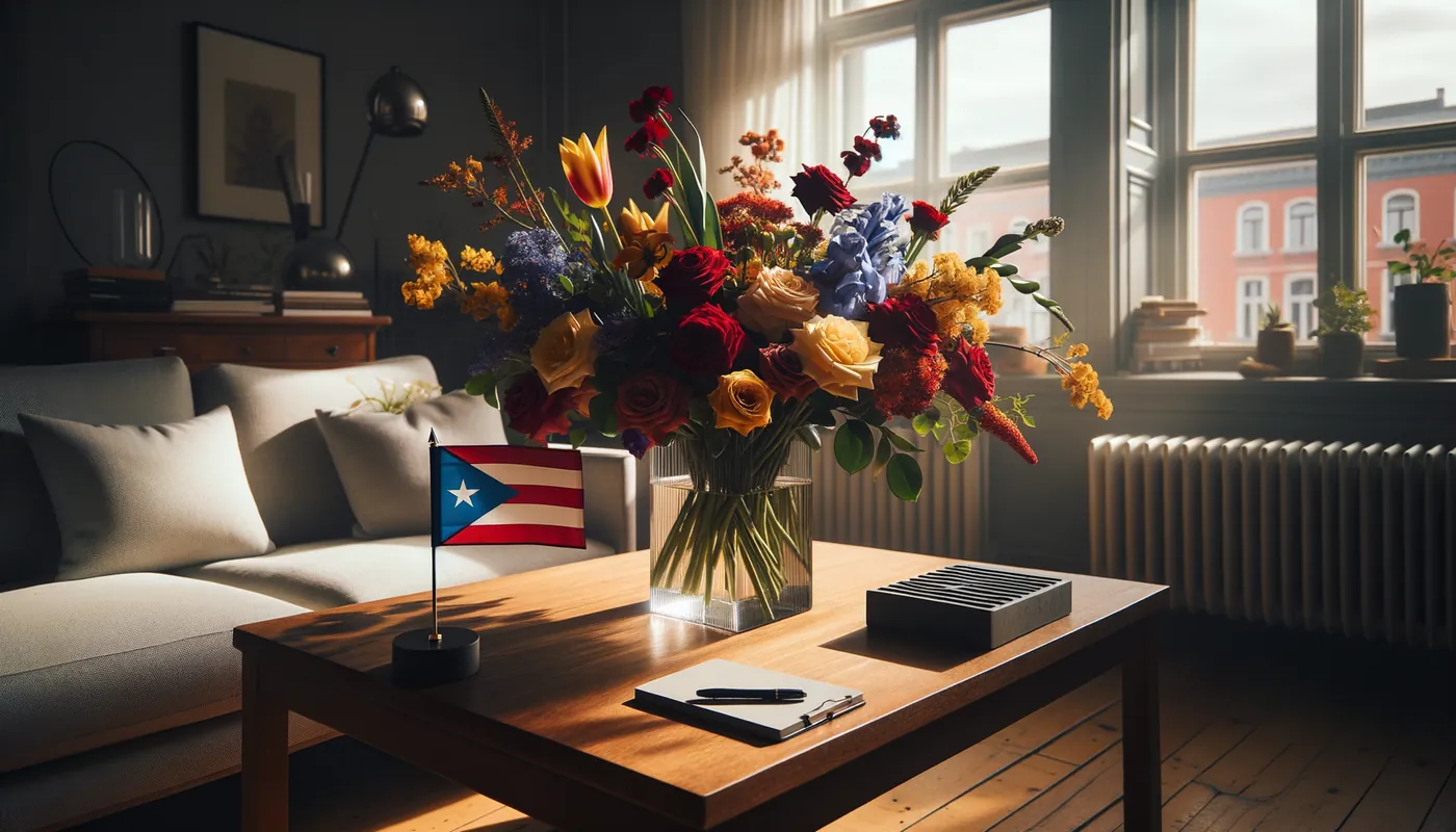 Skicka blommor till Puerto Rico - blombukett inspirerad av Puerto Ricos flaggfärger