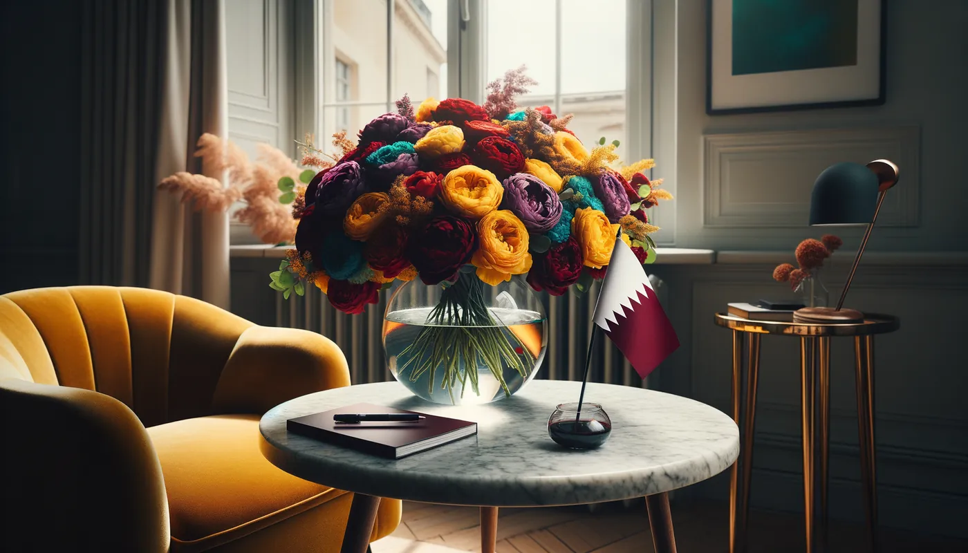 Skicka blommor till Qatar - blombukett inspirerad av Qatars flaggfärger
