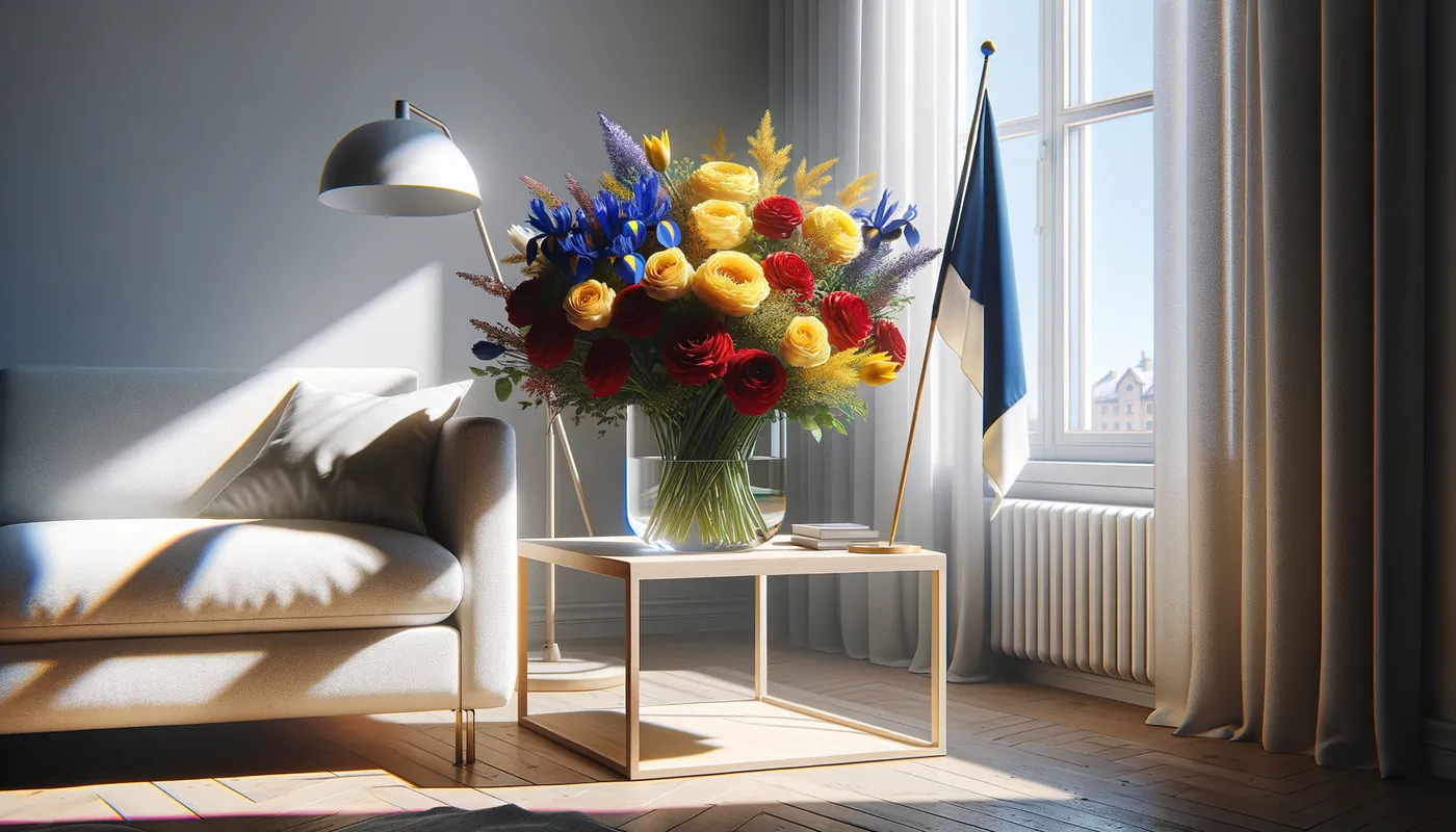 Skicka blommor till Ryssland - blombukett inspirerad av Rysslands flaggfärger