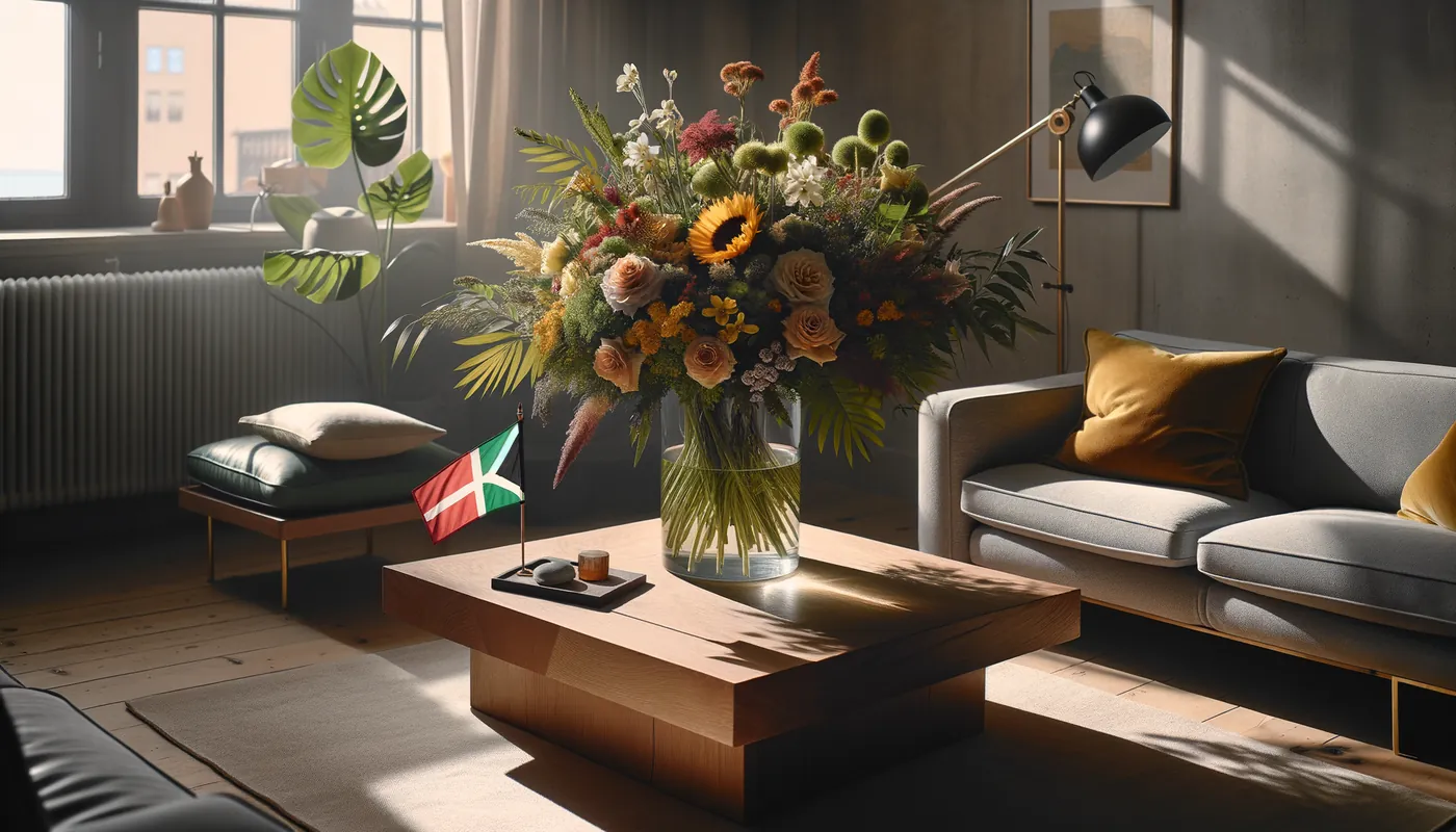 Skicka blommor till Saint-Barthélemy - blombukett inspirerad av Saint-Barthélemys flaggfärger