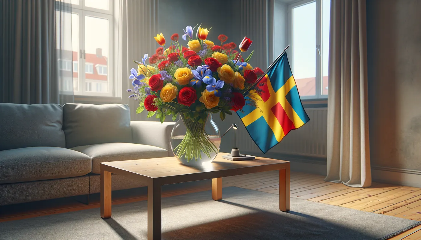 Skicka blommor till Saint-Martin - blombukett inspirerad av Saint-Martins flaggfärger