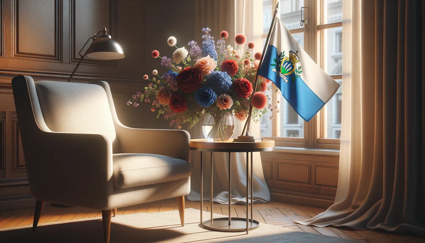 Skicka blommor till San Marino - blombukett inspirerad av San Marinos flaggfärger