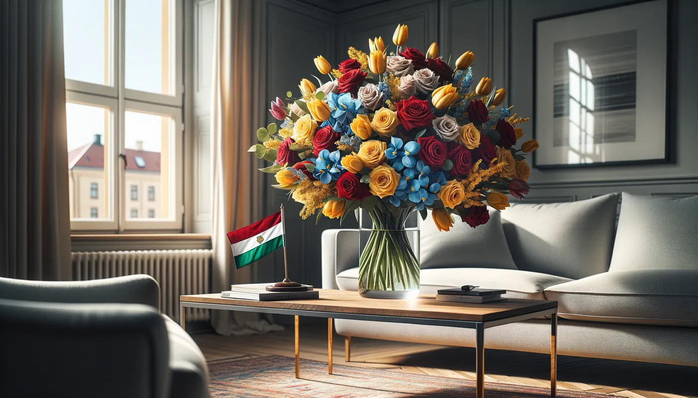 Skicka blommor till Saudiarabien - blombukett inspirerad av Saudiarabiens flaggfärger