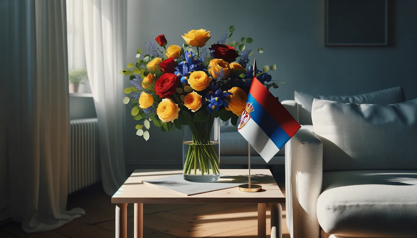 Skicka blommor till Serbien - blombukett inspirerad av Serbiens flaggfärger