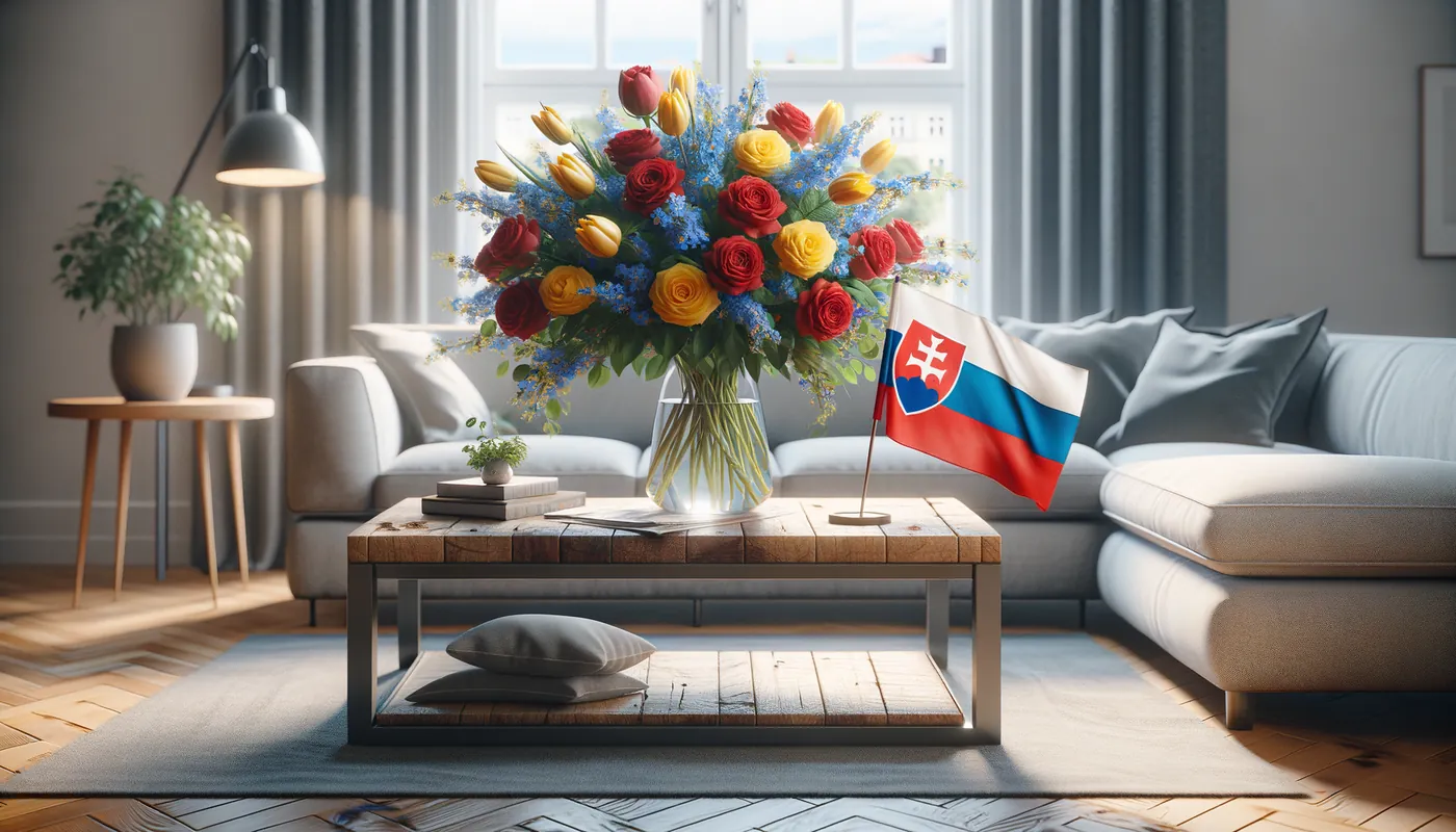 Skicka blommor till Slovakien - blombukett inspirerad av Slovakiens flaggfärger