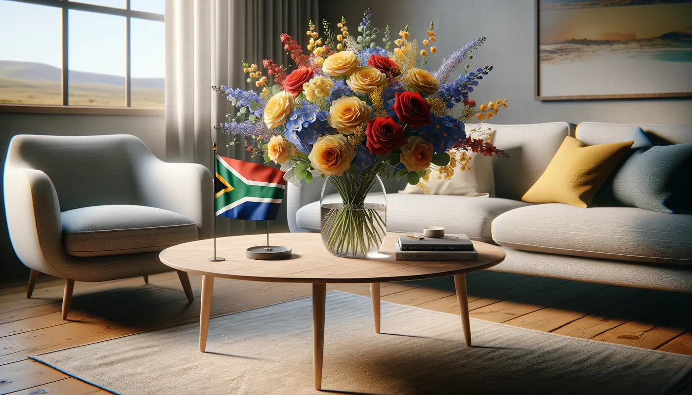 Skicka blommor till Sydafrika - blombukett inspirerad av Sydafrikas flaggfärger