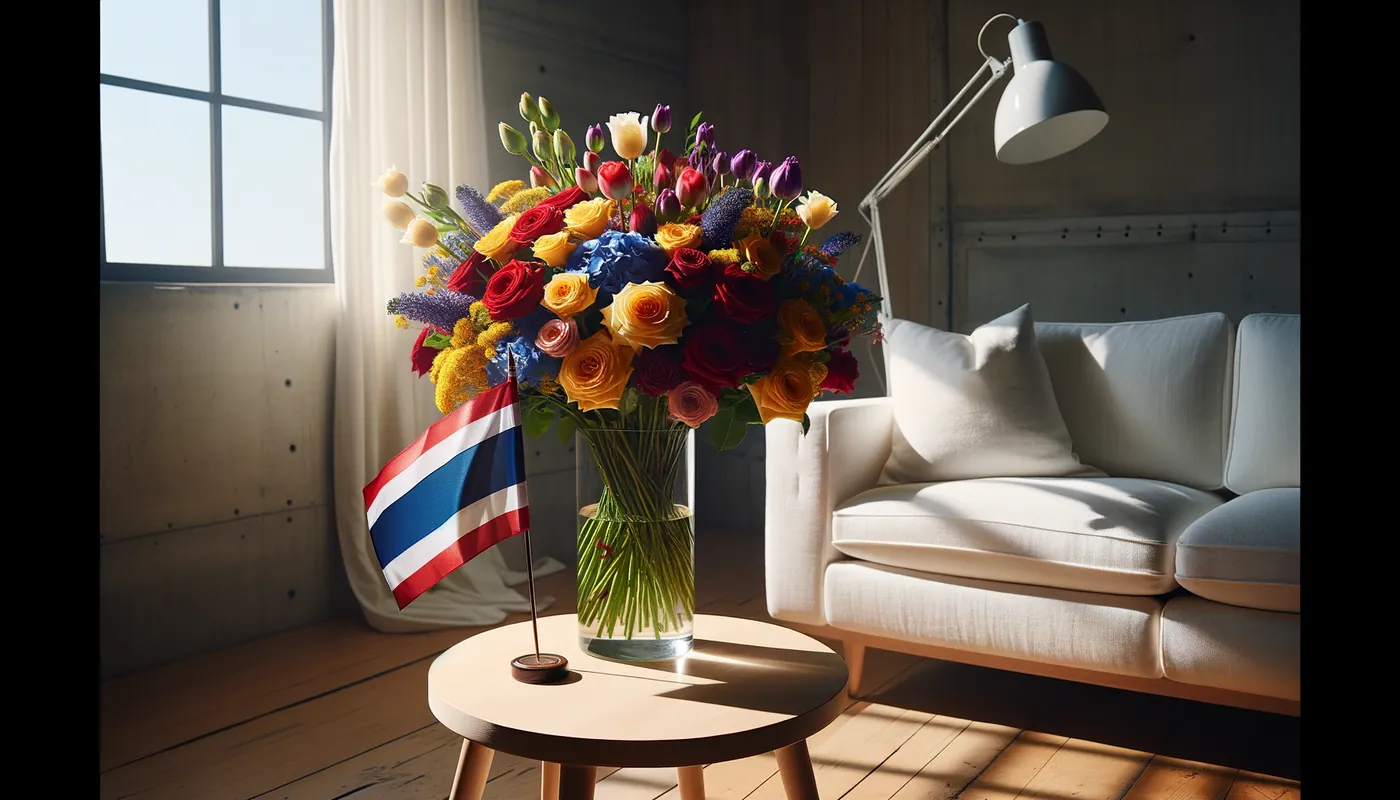Skicka blommor till Thailand - blombukett inspirerad av Thailands flaggfärger