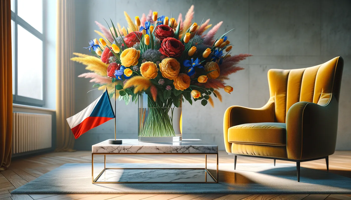 Skicka blommor till Tjeckien - blombukett inspirerad av Tjeckiens flaggfärger
