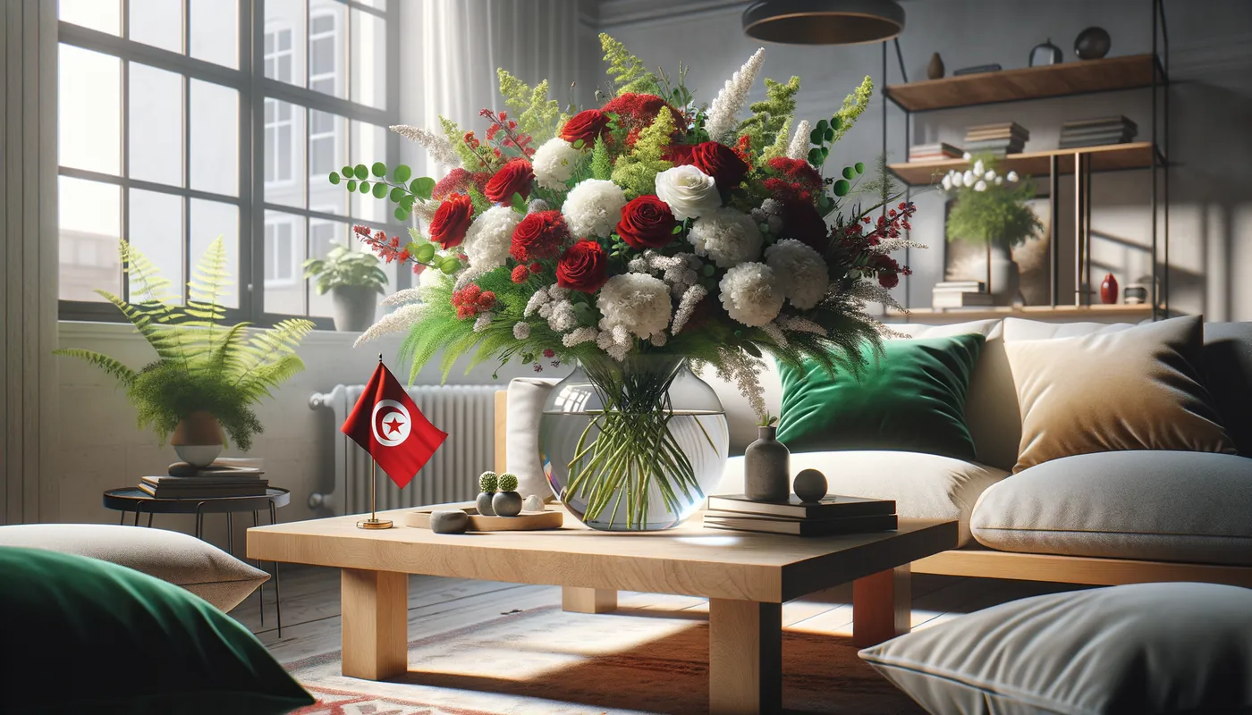 Skicka blommor till Tunisien - blombukett inspirerad av Tunisiens flaggfärger