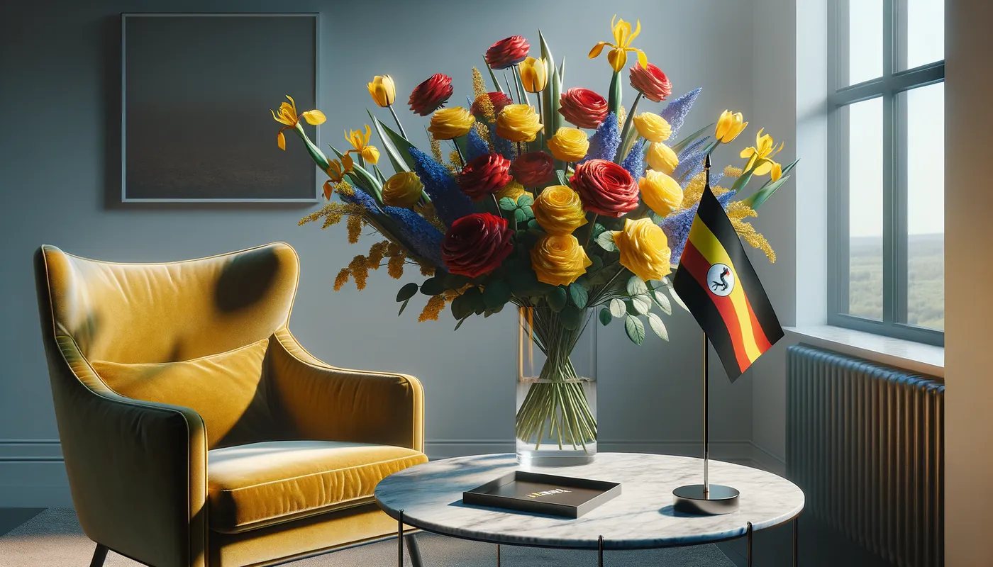 Skicka blommor till Uganda - blombukett inspirerad av Ugandas flaggfärger