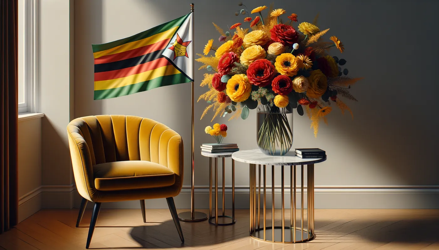 Skicka blommor till Zimbabwe - blombukett inspirerad av Zimbabwes flaggfärger